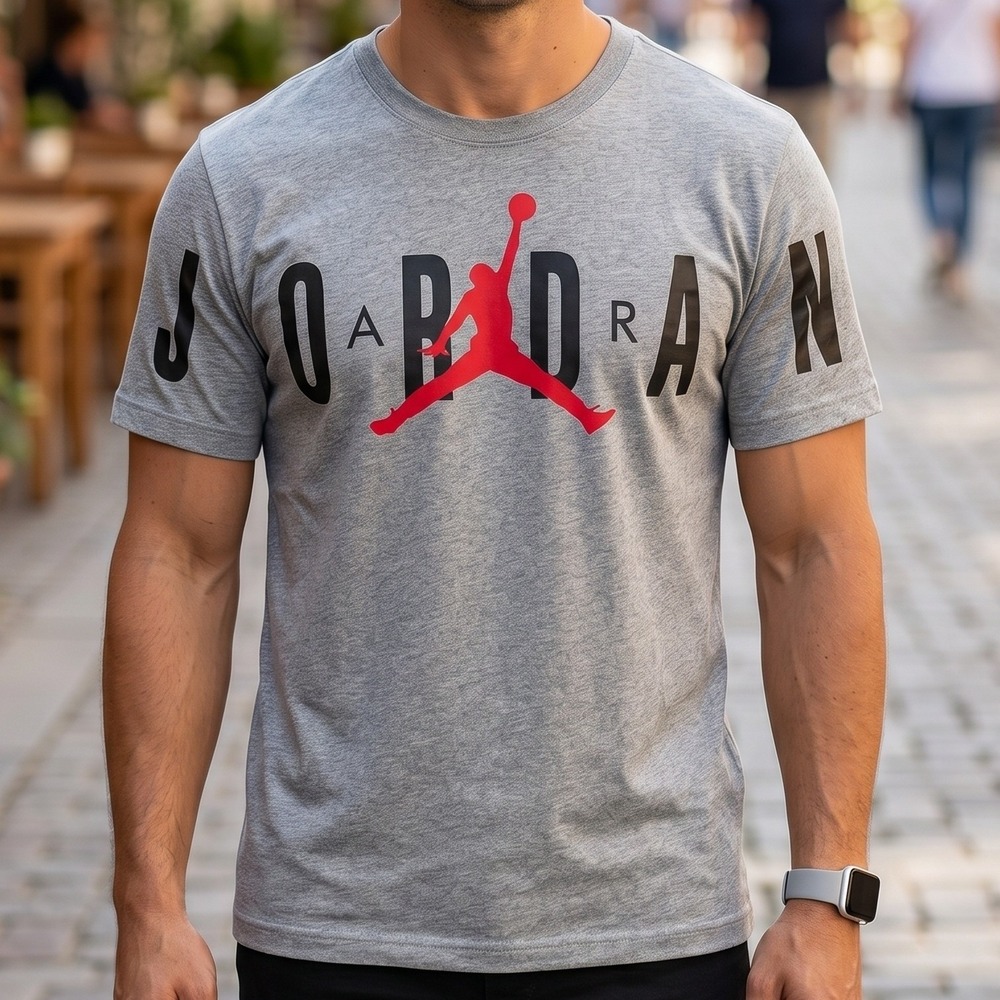 Jordan Brand Jumpman Graphic T-Shirt Gray Red Black Short Sleeve XXL